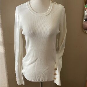 Ellen Tracy Ivory Sweater with Gold Buttons